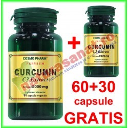 Curcumin C3 Extract 400mg echivalent 8000mg PROMOTIE 60+30 capsule GRATIS - Cosmo Pharm - www.naturasanat.ro