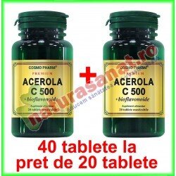 Acerola C 500 mg + bioflavonoide PROMOTIE 40 tablete la pret de 20 tablete masticabile - Cosmo Pharm