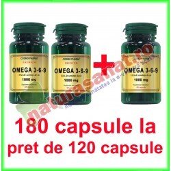 Omega 3-6-9 Ulei de In 1000 mg PROMOTIE 180 capsule la pret de 120 capsule - Cosmo Pharm - www.naturasanat.ro