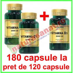 Vitamina D3 2000 UI PROMOTIE 180 capsule la pret de 120 capsule - Cosmo Pharm - www.naturasanat.ro