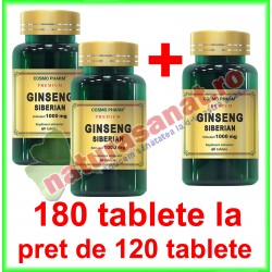 Ginseng Siberian Extract Echivalent 1000 mg PROMOTIE 180 tablete la pret de 120 tablete - Cosmo Pharm - www.naturasanat.ro