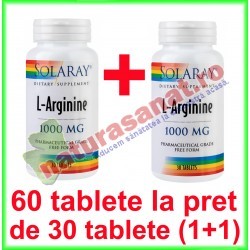 L - Arginine 1000mg PROMOTIE 60 tablete la pret de 30 tablete (1+1) - Solaray - Secom - www.naturasanat.ro