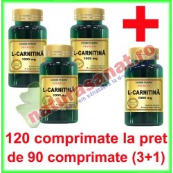 L-Carnitina 1000 mg PROMOTIE 120 comprimate la pret de 90 comprimate (3+1) - Cosmo Pharm - www.naturasanat.ro