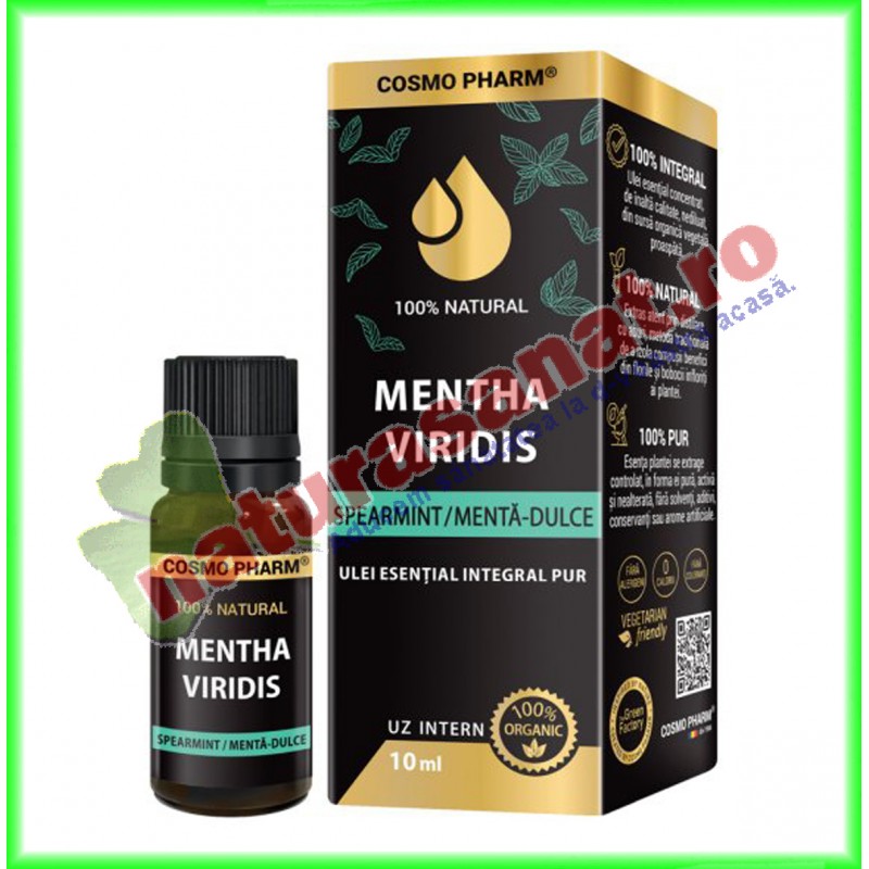 Menta Dulce (Spearmint) Ulei Esential Integral Pur 100% Natural 10 ml - Cosmo Pharm - www.naturasanat.ro